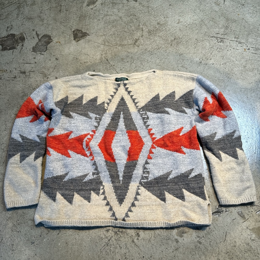 Vintage Lauren Ralph Lauren Women’s Wool Blend, Aztec Print Sweater Petite Large